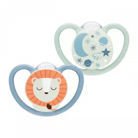 Šidítko NUK Happy Nights 6-18m 2ks/BOX kluk Modrá