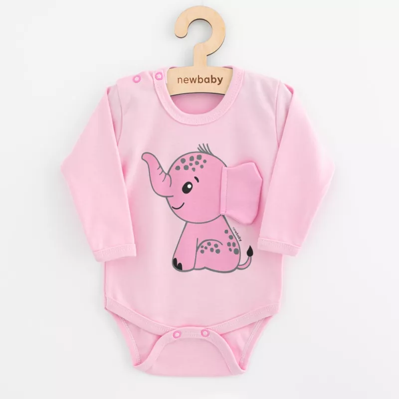 Kojenecké body s dlouhým rukávem New Baby Happy Elephant pink Růžová