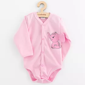 Kojenecké celorozepínací body s dlouhým rukávem New Baby Happy Elephant pink Růžová | 56 (0-3m), 62 (3-6m), 68 (4-6m)