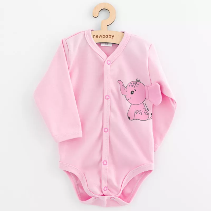 Kojenecké celorozepínací body s dlouhým rukávem New Baby Happy Elephant pink Růžová