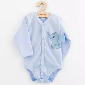 Kojenecké celorozepínací body s dlouhým rukávem New Baby Happy Elephant blue Modrá | 56 (0-3m), 62 (3-6m), 68 (4-6m)