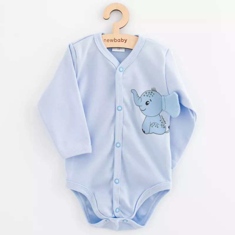 Kojenecké celorozepínací body s dlouhým rukávem New Baby Happy Elephant blue Modrá