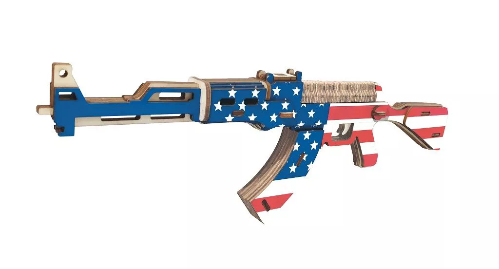 Woodcraft Dřevěné 3D puzzle Samopal AK47 v barvách Americké vlajky RAPPA