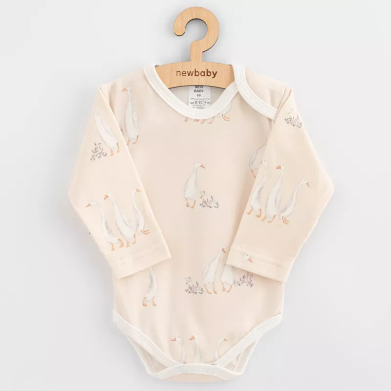 Kojenecké bavlněné body s dlouhým rukávem New Baby Husičky Béžová