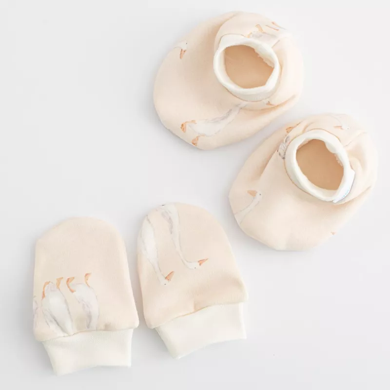 Kojenecký bavlněný set-capáčky a rukavičky New Baby Husičky Béžová