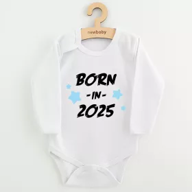 Dětské body s potiskem New Baby BORN IN 2025 blue Bílá | 56 (0-3m), 62 (3-6m), 68 (4-6m), 74 (6-9m), 80 (9-12m), 86 (12-18m)