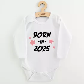 Dětské body s potiskem New Baby BORN IN 2025 pink Bílá | 56 (0-3m), 62 (3-6m), 68 (4-6m), 74 (6-9m), 80 (9-12m), 86 (12-18m)