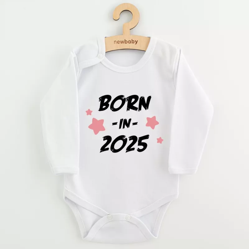 Dětské body s potiskem New Baby BORN IN 2025 pink Bílá