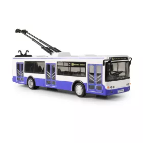 Trolejbus který hlásí zastávky česky 28 cm modrý
