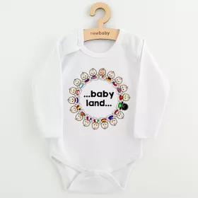 Dětské body s potiskem New Baby ...baby land... Bílá | 56 (0-3m), 62 (3-6m), 68 (4-6m), 74 (6-9m), 80 (9-12m), 86 (12-18m)