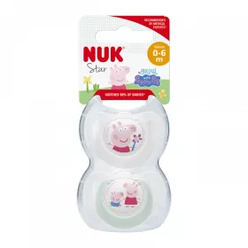 Dudlík NUK Star Peppa Pig 0-6 m 2 ks Bílá