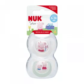Dudlík NUK Star Peppa Pig 6-18m 2 ks Bílá