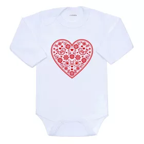Dětské body s potiskem New Baby Lidový vzor červené srdíčko Červená | 56 (0-3m), 62 (3-6m), 68 (4-6m), 74 (6-9m), 80 (9-12m)