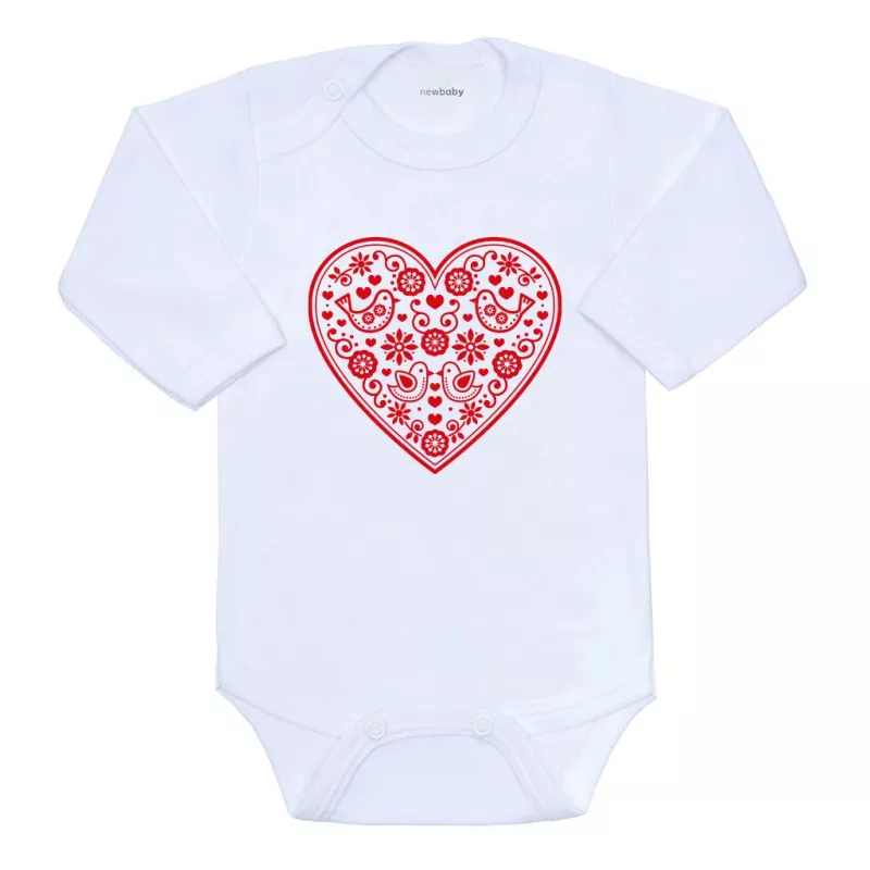 Dětské body s potiskem New Baby Lidový vzor červené srdíčko Červená