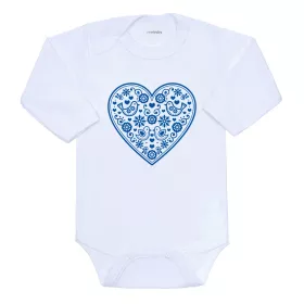 Dětské body s potiskem New Baby Lidový vzor modré srdíčko | 56 (0-3m), 62 (3-6m), 68 (4-6m), 74 (6-9m), 80 (9-12m)