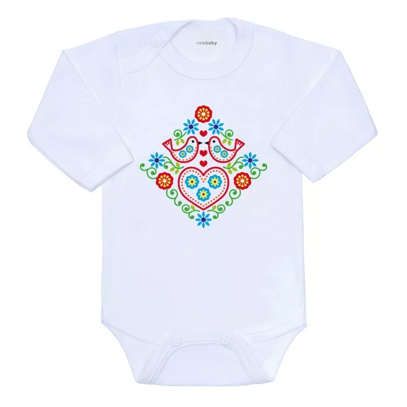 Dětské body s potiskem New Baby Lidový vzor ptáčci Multicolor