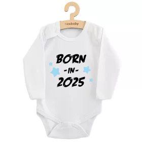 Dětské body s potiskem New Baby BORN IN 2025 blue Bílá