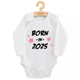 Dětské body s potiskem New Baby BORN IN 2025 pink Bílá