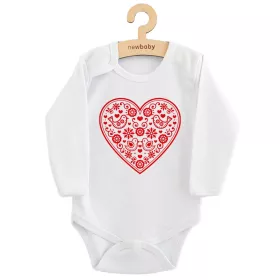 Dětské body s potiskem New Baby Lidový vzor červené srdíčko Červená