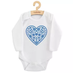 Dětské body s potiskem New Baby Lidový vzor modré srdíčko