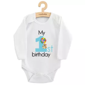 Dětské body s potiskem New Baby My first birthday blue Modrá