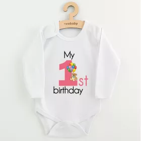 Dětské body s potiskem New Baby My first birthday pink Růžová | 80 (9-12m), 86 (12-18m)