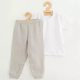 Dětská bavlněná souprava tričko a mušelínové kalhoty New Baby Kindergarten světle šedá Šedá | 104 (3-4r), 110 (4-5r), 116 (5-6 let), 122 (6-7 let), 98 (2-3r)