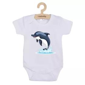 Dětské body s potiskem New Baby Dolphin- krátký rukáv Bílá