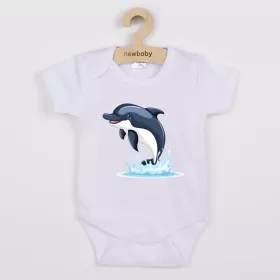 Dětské body s potiskem New Baby Dolphin- krátký rukáv Bílá | 56 (0-3m), 62 (3-6m), 68 (4-6m), 74 (6-9m), 80 (9-12m), 86 (12-18m)