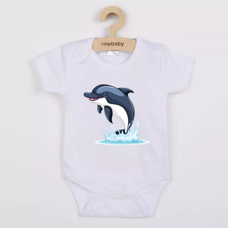 Dětské body s potiskem New Baby Dolphin- krátký rukáv Bílá