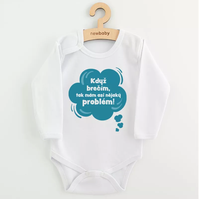 Dětské body s potiskem New Baby Když brečím, tak mám asi nějaký problém! modrá