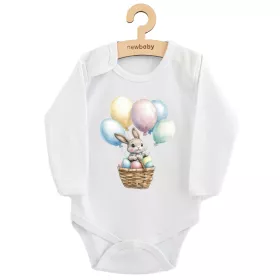 Dětské body s potiskem New Baby Králíček s balónky Bílá