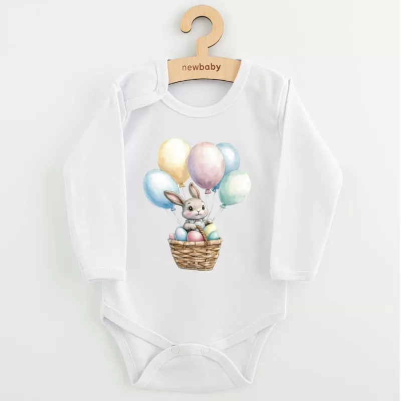 Dětské body s potiskem New Baby Králíček s balónky Bílá