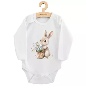Dětské body s potiskem New Baby Králíček s květinkami Bílá