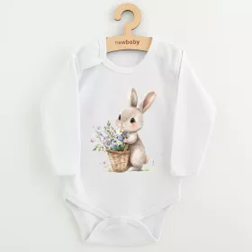 Dětské body s potiskem New Baby Králíček s květinkami Bílá | 56 (0-3m), 62 (3-6m), 68 (4-6m), 74 (6-9m), 80 (9-12m), 86 (12-18m)