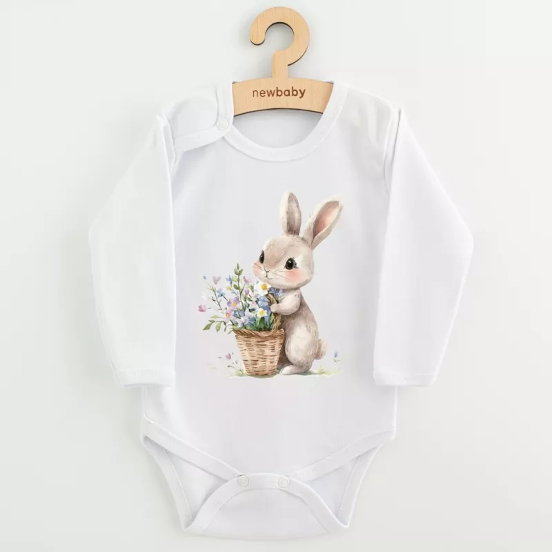 Dětské body s potiskem New Baby Králíček s květinkami Bílá
