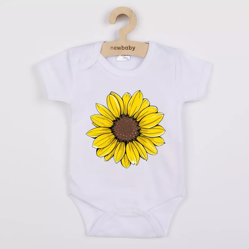 Dětské body s potiskem New Baby Slunečnice - krátký rukáv Bílá