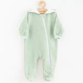 Kojenecký mušelínový overal s kapucí New Baby Comfort clothes šalvějová Zelená