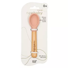 Silikonová lžička s dřevěnou rukojetí New Baby karamelová