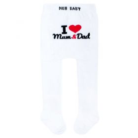 Bavlněné punčocháčky New Baby bílé I Love Mum and Dad | 56 (0-3m), 68 (4-6m), 80 (9-12m)
