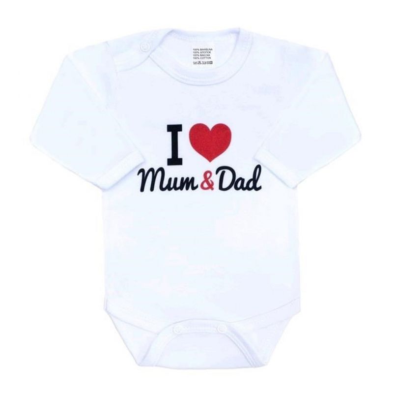 Body s potiskem New Baby I Love Mum and Dad Červená