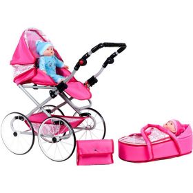 Dětský Retro kočárek pro panenky 2v1 New Baby Natálka růžový