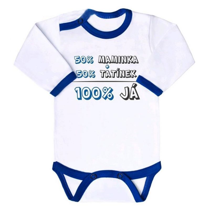 Body s potiskem New Baby 50% MAMINKA + 50% TATÍNEK - 100% JÁ modré
