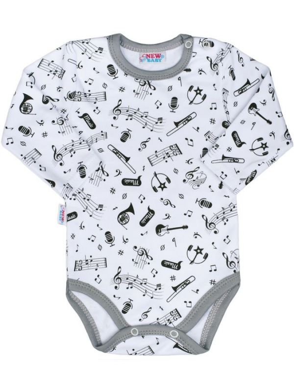 Kojenecké body s dlouhým rukávem New Baby Music Bílá