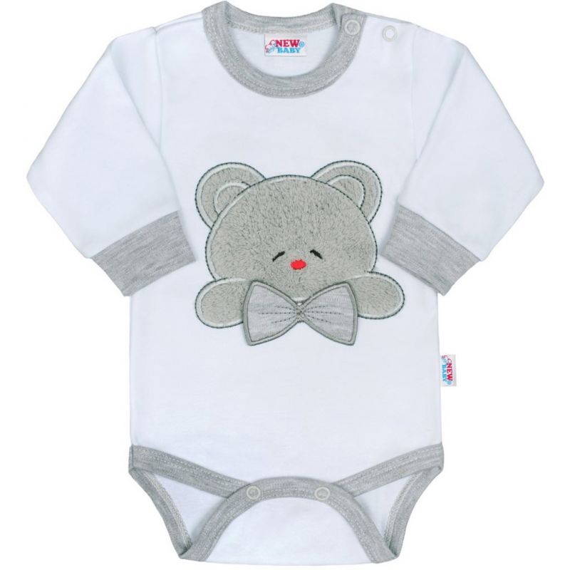 Luxusní kojenecké body s dlouhým rukávem New Baby Honey Bear s 3D aplikací Bílá