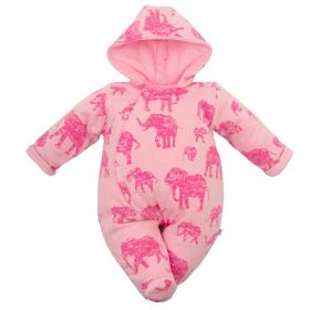 Zateplená kojenecká kombinéza s kapucí Baby Service Sloni růžová | 68 (4-6m), 74 (6-9m)